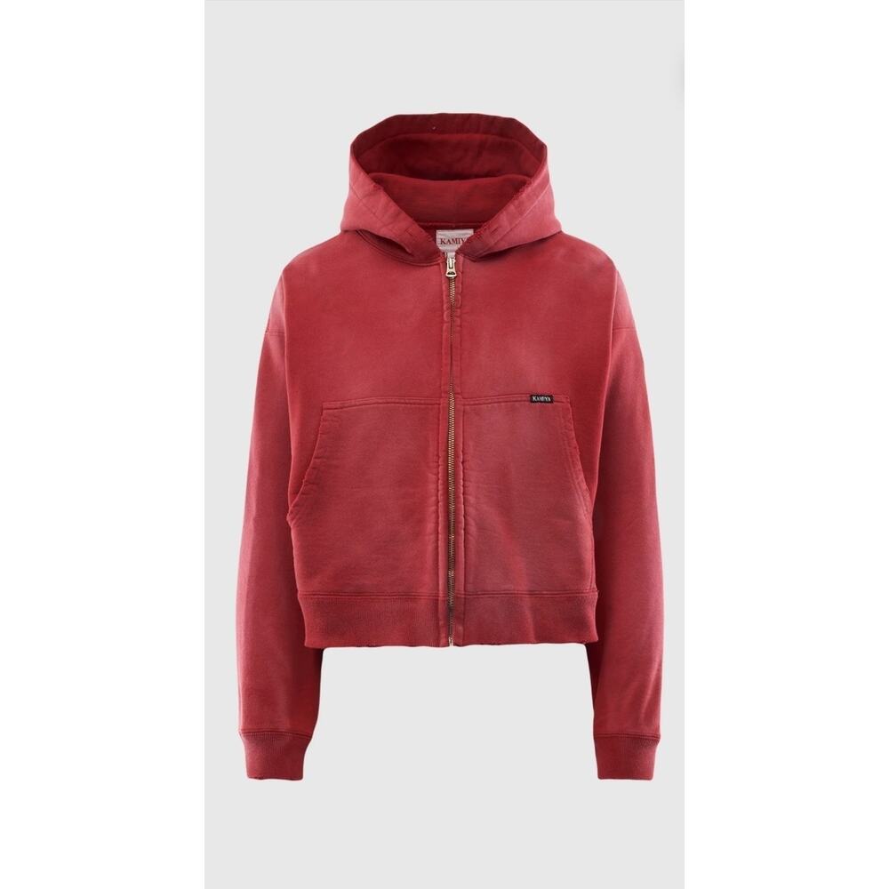 Retail Price $514.80 NEW Woman's KAMIYA KMY-ROSE DISTRESSED ZIP HOODIE XL Red
